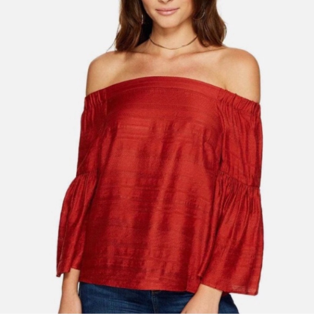 1.State Rust Colored Cold Shoulder Blouse